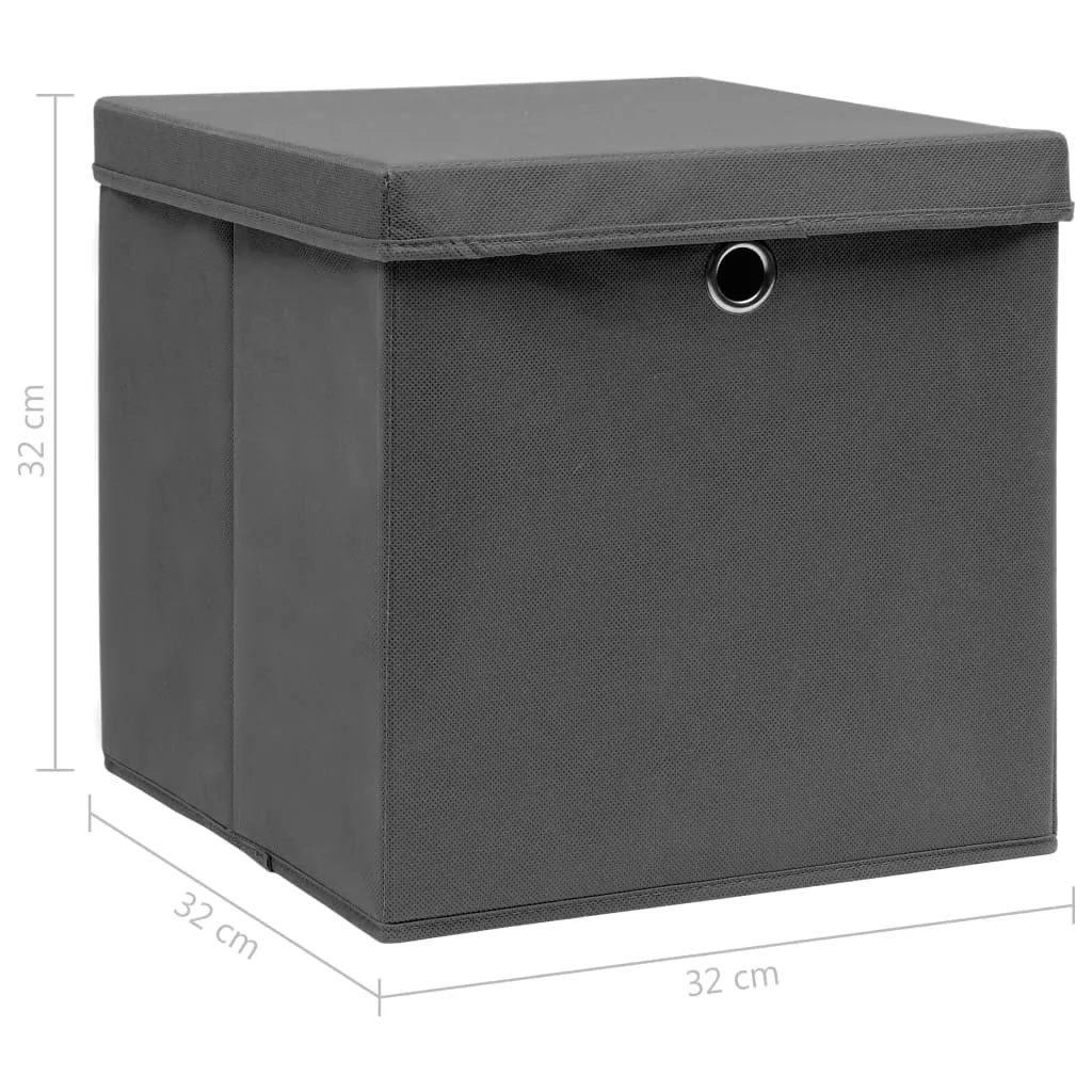 Storage Boxes with Lids 10 pcs Grey 32x32x32 cm Fabric