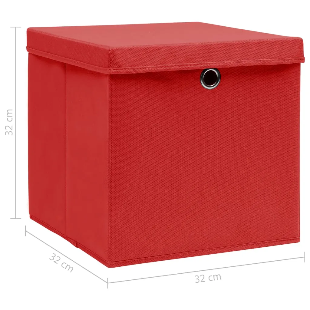 Storage Boxes with Lids 10 pcs Red 32x32x32 cm Fabric