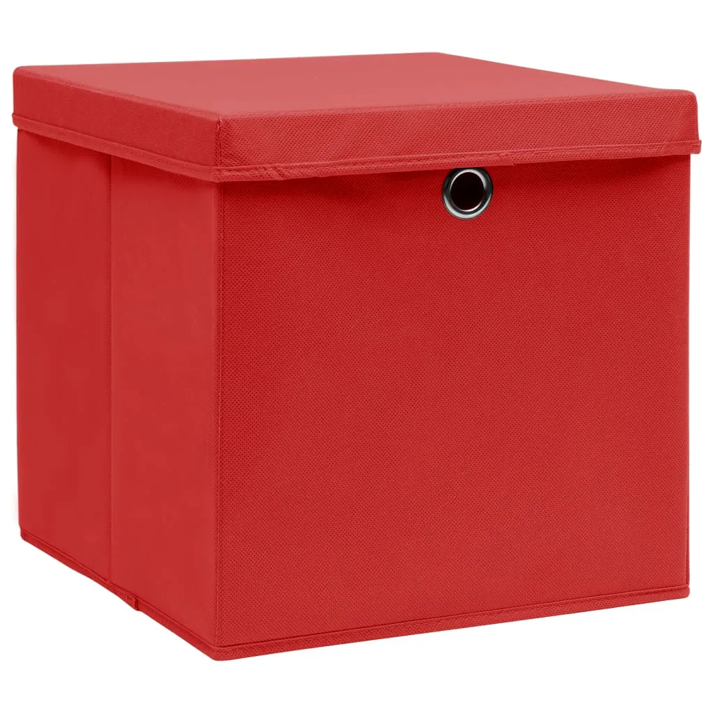 Storage Boxes with Lids 10 pcs Red 32x32x32 cm Fabric