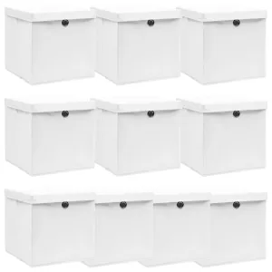 Storage Boxes with Lids 10 pcs White 32x32x32 cm Fabric