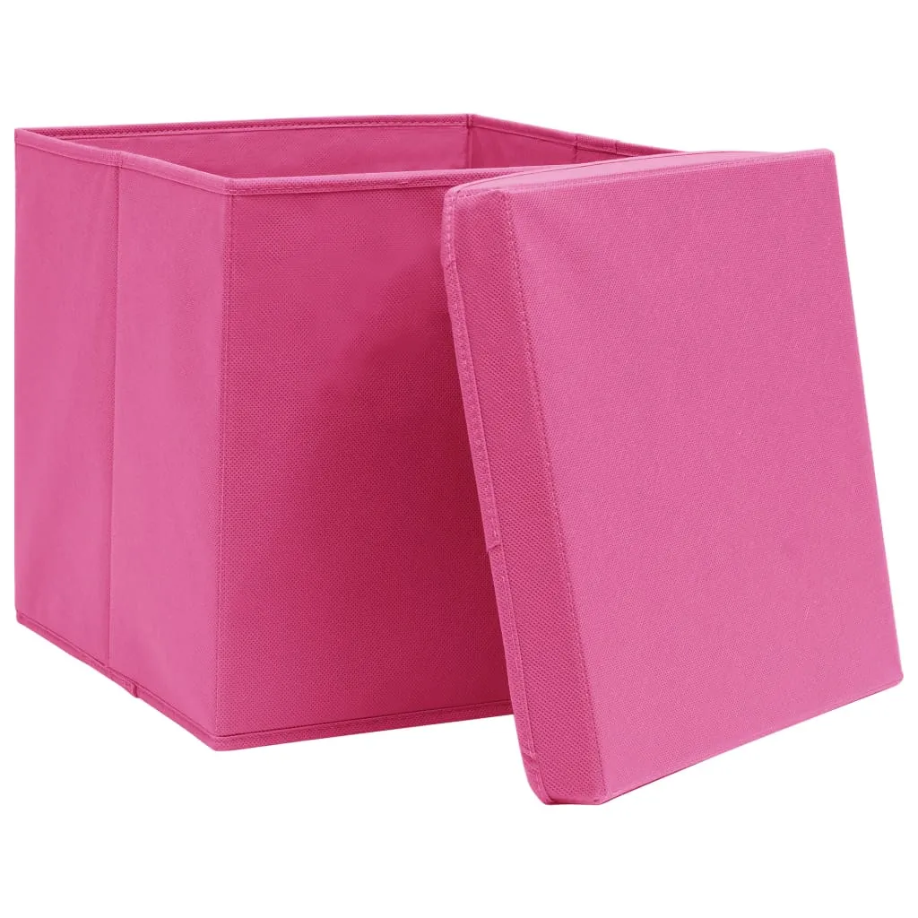 Storage Boxes with Lids 4 pcs Pink 32x32x32 cm Fabric