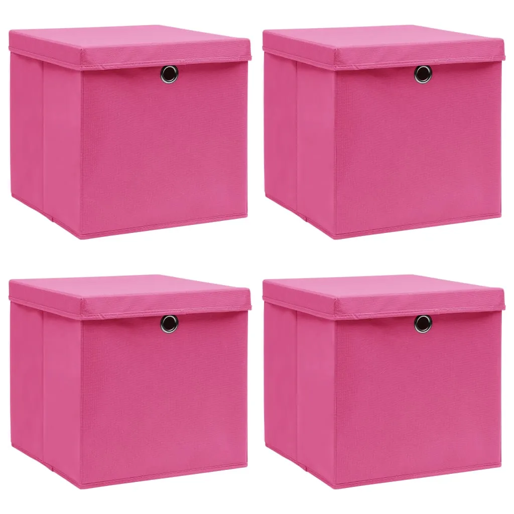 Storage Boxes with Lids 4 pcs Pink 32x32x32 cm Fabric