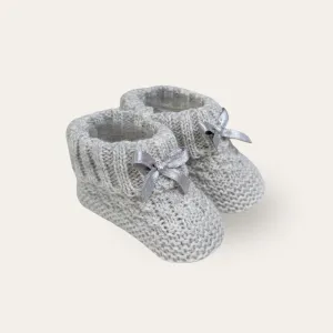 Super Snuggly Knitted  Grey Baby Booties with Satin Bow