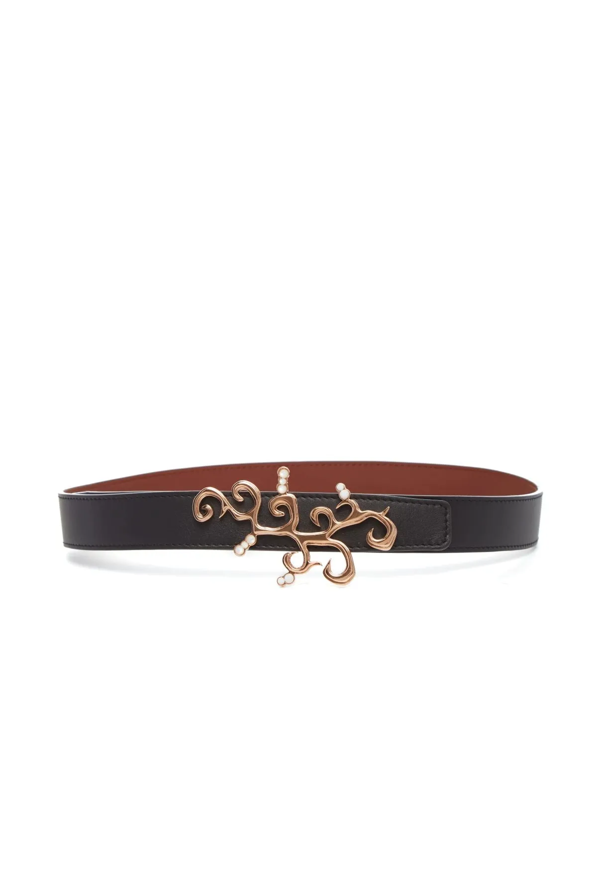 Sylvian Reversible Belt in Rose Gold and Black Leather