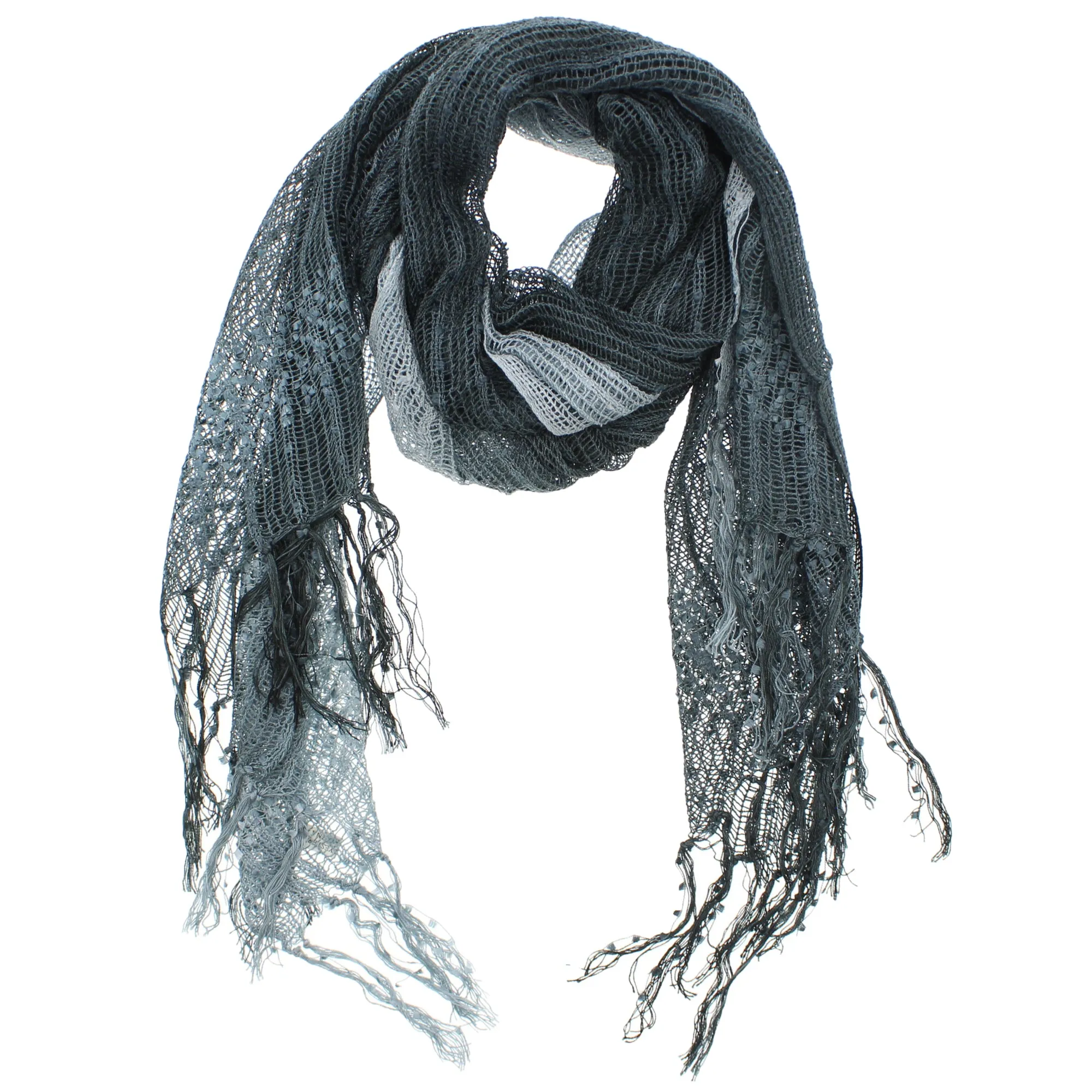 Two Tone Colour Lightweight Net Scarf with Tassels