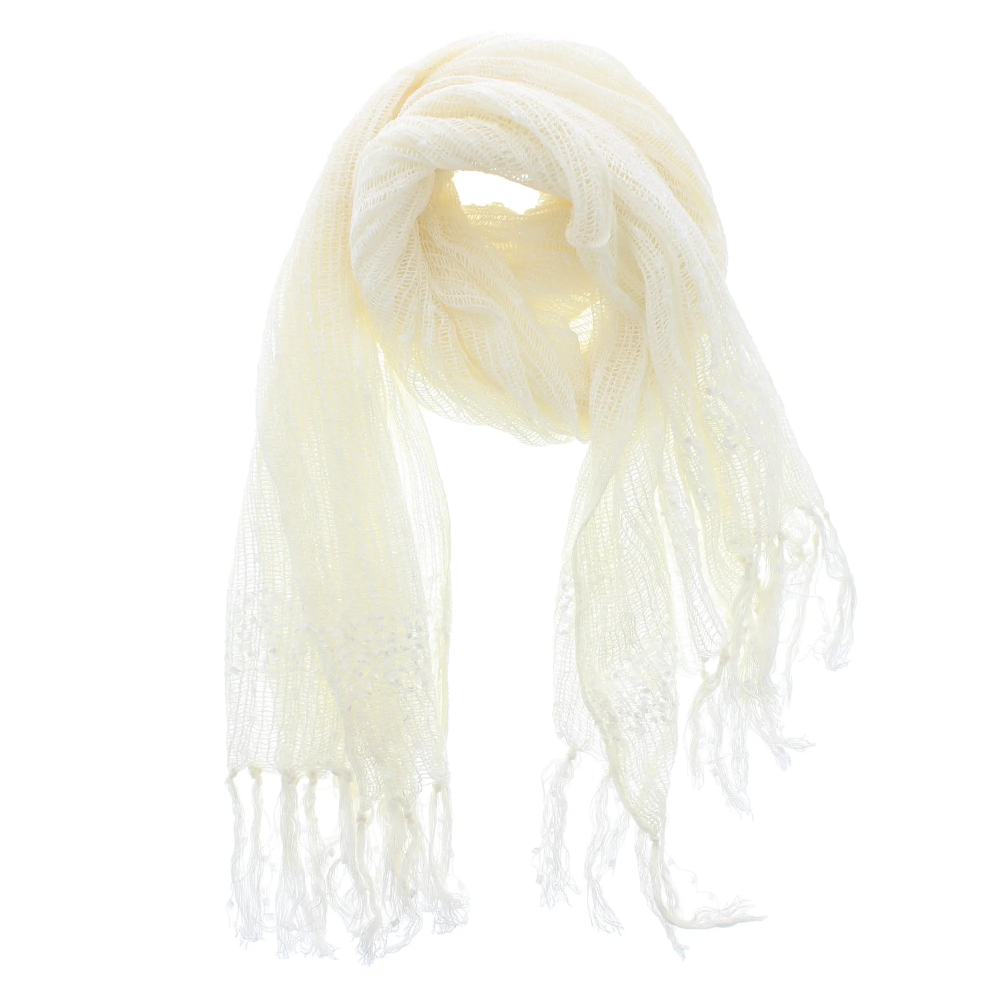 Two Tone Colour Lightweight Net Scarf with Tassels