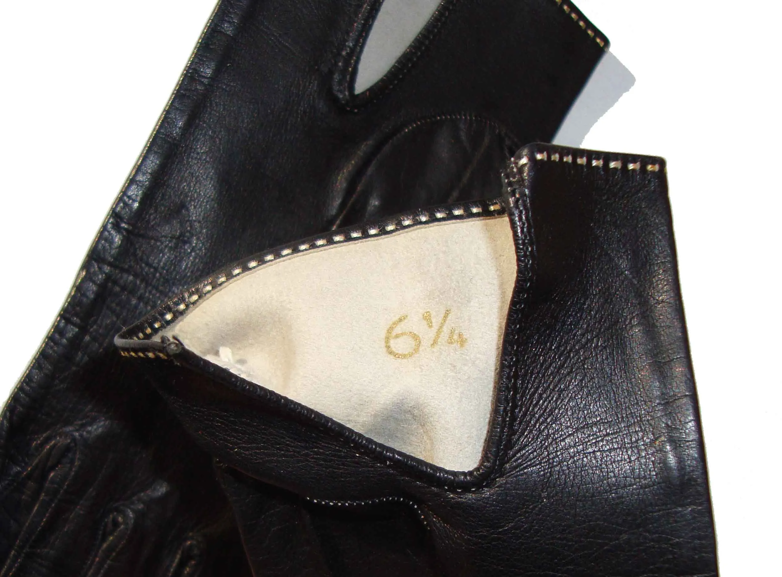 Vintage Short Gloves Womens Black Leather Sz 6.25