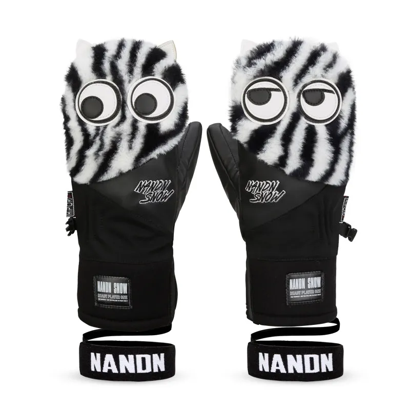 Women's Nandn Snow Mascot Furry Snowboard Gloves Winter Mittens