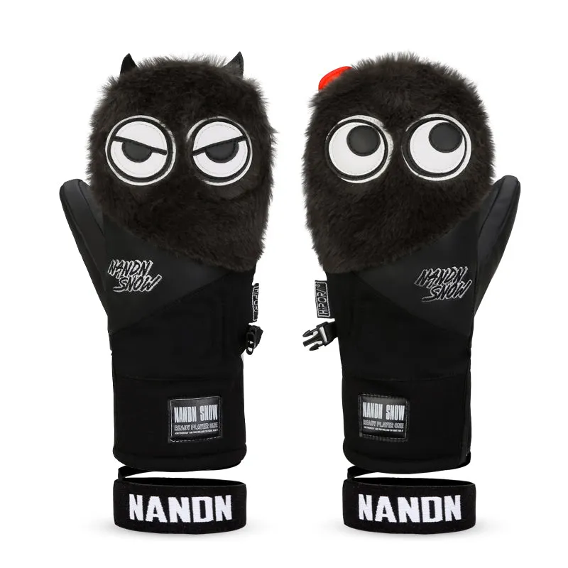 Women's Nandn Snow Mascot Furry Snowboard Gloves Winter Mittens