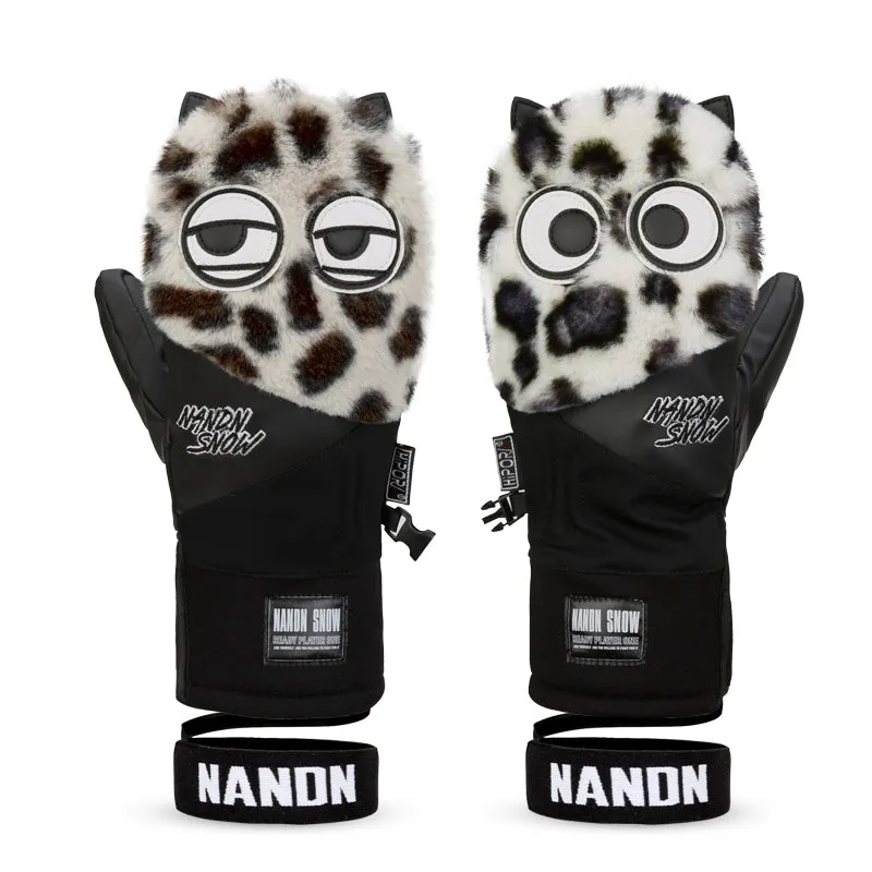 Women's Nandn Snow Mascot Furry Snowboard Gloves Winter Mittens